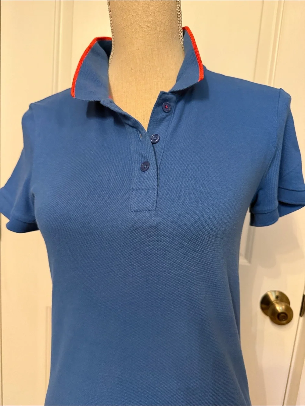 KATE SPADE TOP POLO SHIRT BLUE SHORT SLEEVE TEE PINK ACCENT Size S